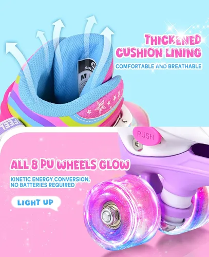 Miniatura 4 de SULIFEEL - Patines ajustables de estilo tie-dye arcoíris para niñas y niños de 3 a 5 años, 5 a 8 años, 6 a 12 años, rosa y morado, con luces