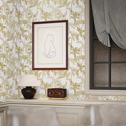 Miniatura 7 de Heroad Papel tapiz de leopardo bohemio para despegar y pegar, papel de contacto blanco y dorado, papel de pared de animales de la selva, papel tapiz