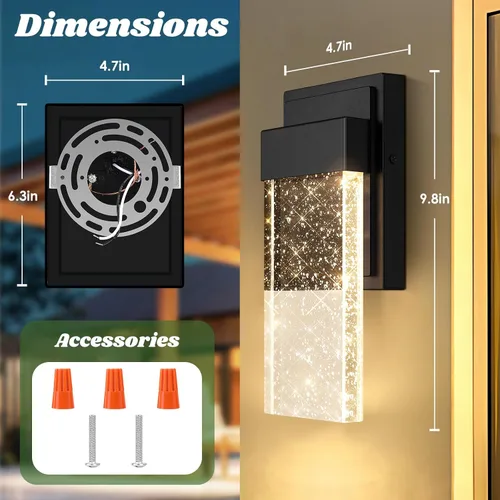 Miniatura 6 de BesLowe Lámparas de pared para exteriores con cristal de burbujas de cristal, apliques exteriores impermeables, faroles de pared LED, luces