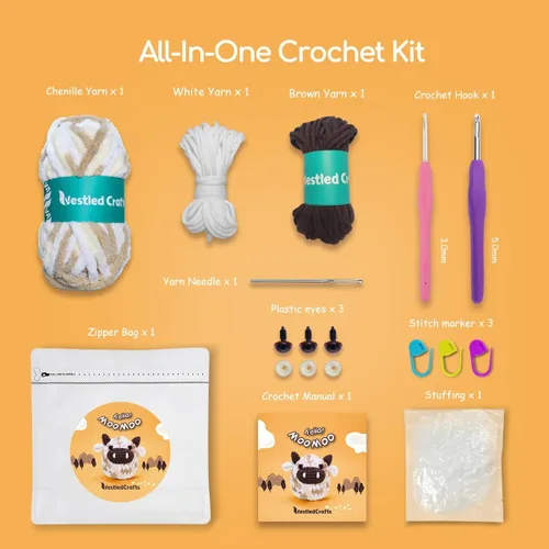 Miniatura 5 de NestledCrafts Kit de Ganchillo para Principiantes, Kit de Inicio de Amigurumi de Animales con Tutorial de Video Paso a Paso, Juego de Tejido Fácil