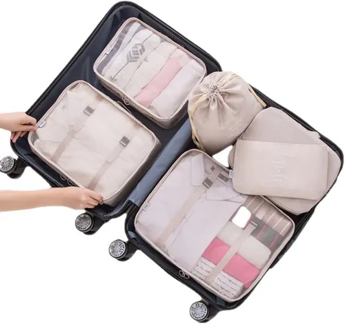 Miniatura 2 de Fxkoolr Juego de 6 cubos de embalaje organizadores de equipaje para viajes beige