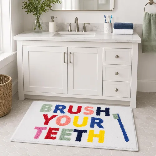 Miniatura 4 de Brush Your Teeth - Tapetes de baño de 17 x 24 pulgadas, suaves, absorbentes y antideslizantes, lavables a máquina con diseños de letras coloridas