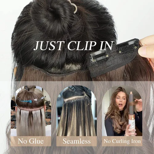Miniatura 2 de Extensiones de cabello negro azabache, cabello humano con clip en forma de V, 14 pulgadas, añadiendo volumen y extensiones de cabello real liso