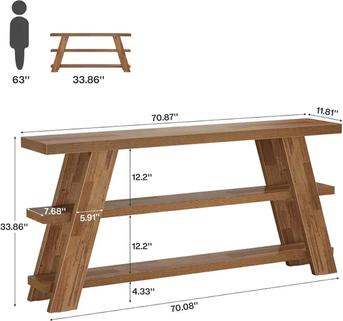 Miniatura 2 de Tribesigns - Mesa consola extralarga de 70.9" con almacenamiento, mesa de sofá estrecha de 3 niveles en madera detrás del sofá, mesa de entrada