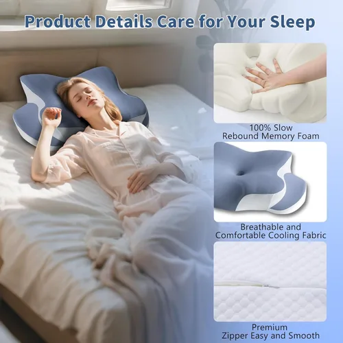 Miniatura 7 de Almohada cervical de espuma viscoelástica, almohada refrescante para dormir, almohadas ergonómicas de espuma viscoelástica para apoyo del cuello