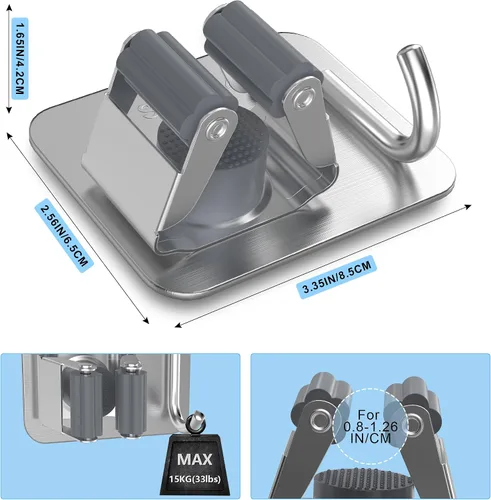 Miniatura 4 de Paquete de 2 soportes de pared para escobas, organizador de trapeador de acero inoxidable 304 con ganchos, sin adhesivo para taladro e instalación