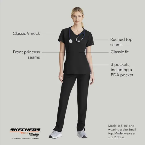Miniatura 6 de BARCO Skechers Vitality Charge - Camiseta médica con cuello en V, tela sostenible para mujer