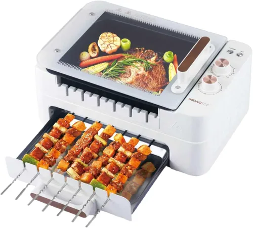Parrilla eléctrica 3 en 1 para interiores, parrilla eléctrica de 1000 W con rotación automática de 360°, parrilla interior sin humo con 3 modos de