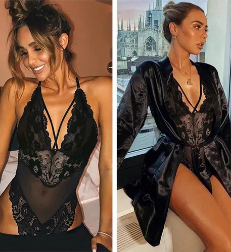 Miniatura 4 de Avidlove - Lencería de entrepierna a presión para mujer, body de encaje de una pieza, mini traje sexy.