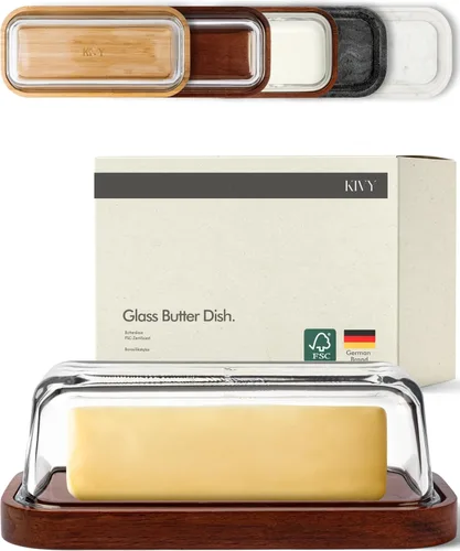 Miniatura 11 de Mantequera de vidrio KIVY con tapa hermética que mantiene la mantequilla suave - Para encimera y estante de la puerta del refrigerador - Bandeja