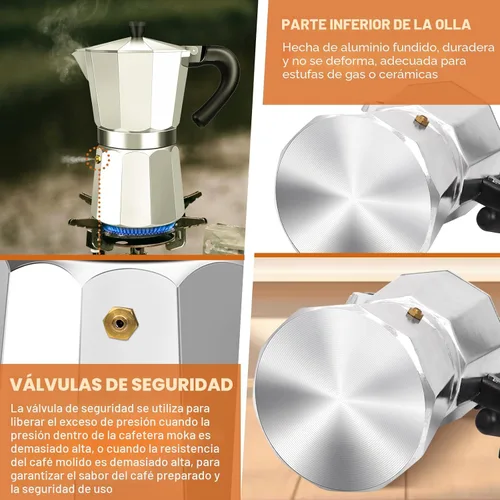Miniatura 6 de Estufa de aluminio de 2 tazas de café expreso Moka Pot Express Percolator Italiano Classic Mocha Máquina de café para café italiano y cubano Plateado
