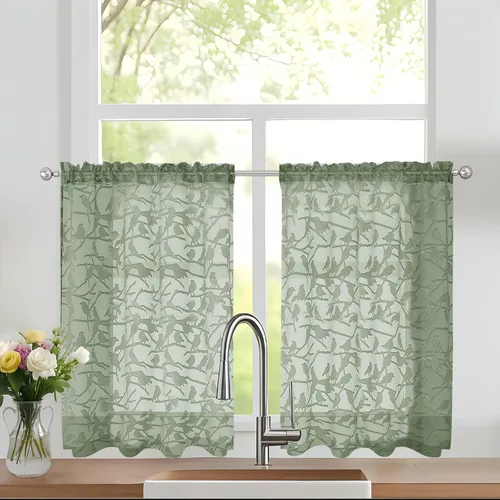 Miniatura 22 de OVZME Anji - 2 paneles de cortinas traslúcidas de gasa marrón de 72 pulgadas de largo para dormitorio, doble bolsillo para barra, tela ligera