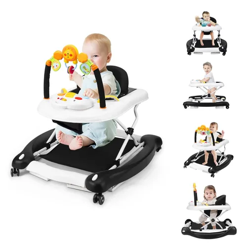 Miniatura 14 de Andador de bebé, 5 en 1 para niños y niñas de 6 a 12 meses con gorila, reposapiés extraíble, bandeja de alimentación y música, caminador de C-gris
