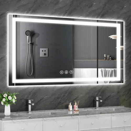 Miniatura 20 de Koonmi - Espejo de baño LED de 20 x 28 pulgadas, retroiluminación + iluminación frontal, espejo de baño LED con luces para pared, 3
