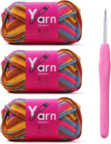 Miniatura 16 de Hilo de Crochet con Hilo de Algodón para Crochet – Hilos de Crochet Tejido para Principiantes con Puntadas Fáciles de Ver – Hilo para Crochet