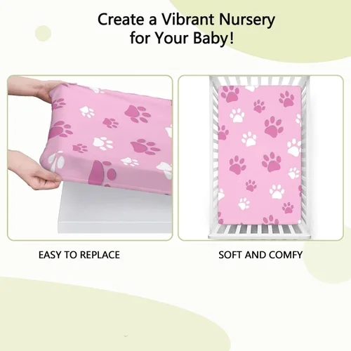Miniatura 6 de Sábanas bajeras para cuna con temática de Dog Paws, sábanas portátiles para cuna de material ultra suave, ideal para habitación de niños o niñas