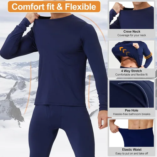 Miniatura 7 de CL convallaria Long Johns Thermal Underwear for Men Soft Fleece Lined Base Layer Cold Weather Top Bottom Set XS-4XL