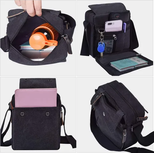 Miniatura 2 de Canvas Small Messenger for Men Women, Mini Crossbody Shoulder Chest Travel Bag, Multi-pocket Purse