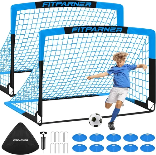 Juego de 2 redes de fútbol portátiles con pelota, conos, kit completo de equipo de entrenamiento para niños pequeños, jóvenes, niños de 3 a 14 años,