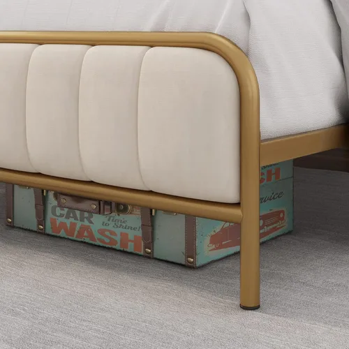 Miniatura 4 de HITHOS Base de cama tamaño individual con cabecera tapizada con botones, base de colchón de metal resistente con listones de madera, fácil