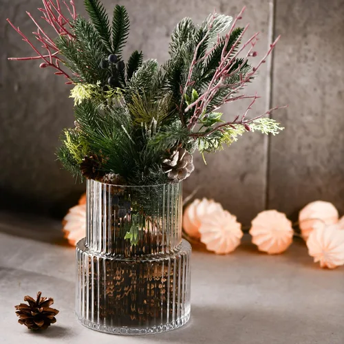Miniatura 9 de KROSNO Florero de cristal acanalado de 7.8 pulgadas - Florero de cristal transparente para flores y ramos - Vidrio sin plomo - Diseño moderno