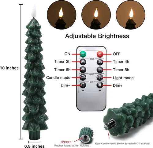 Miniatura 6 de Fo32won Candelabros sin llama en forma de árbol de Navidad a pilas con control remoto y temporizador, juego de 4 velas LED cónicas de cera real