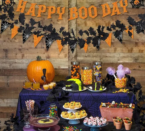 Miniatura 5 de Guirnalda de Halloween para decoración de mesa de interior, decoración de pared de otoño, hojas de arce negro, decoración de vid para el hogar