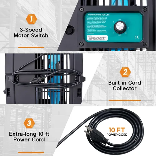 Miniatura 5 de Albott Ventilador de tambor industrial de 36 pulgadas, ventilador de piso de alta velocidad de plástico de 500 W con ruedas y velocidad variable