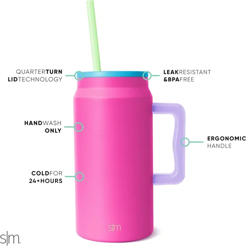 Miniatura 11 de Simple Modern - Vaso de 1,5 l con asa y tapa con pajita, botella de agua grande de acero inoxidable reutilizable con aislamiento, colección Trek