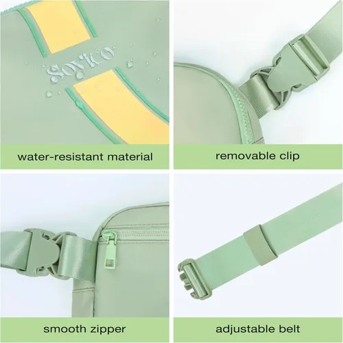 Miniatura 6 de SOVICO Riñonera de moda para mujer, riñonera con correa ajustable, riñonera para viajes, entrenamiento, correr, senderismo, B5. Verde, Riñonera