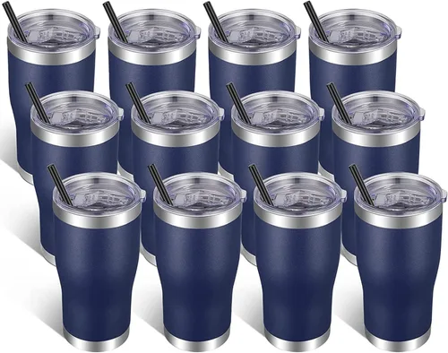 Miniatura 27 de VEGOND Vaso de acero inoxidable de 20 onzas con tapa y pajita, aislado al vacío, taza de café de viaje de doble pared (negro, paquete de 6)
