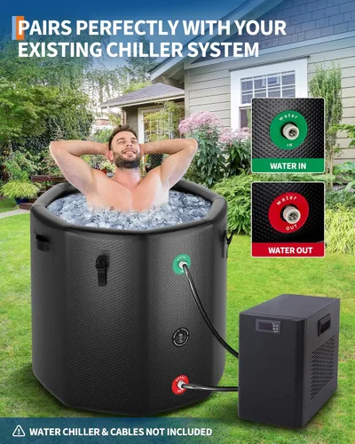 Miniatura 2 de XXL - Bañera de hielo para atletas, compatible con enfriadores de agua, bañera inflable de 186 galones con tapa aislada, portátil para recuperación