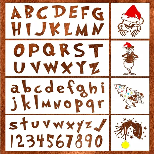 Plantillas navideñas de letras y números para pintar sobre madera, plantillas reutilizables del alfabeto para manualidades, letreros y proyectos de