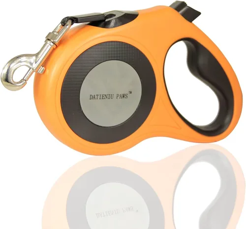 Miniatura 9 de Correa retráctil para perro, cinta de nailon fuerte de 16 pies, puntada reflectante para caminar por la noche, freno con una sola mano, mango Negro