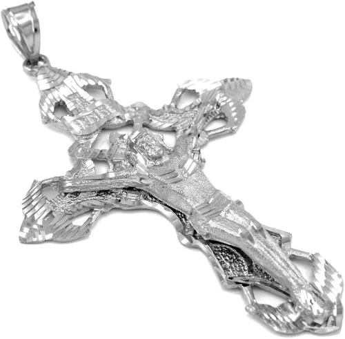 Miniatura 3 de Religious Jewelry by FDJ Colgante de cruz de crucifijo hip-hop de plata de ley 925 para hombre, Plata esterlina