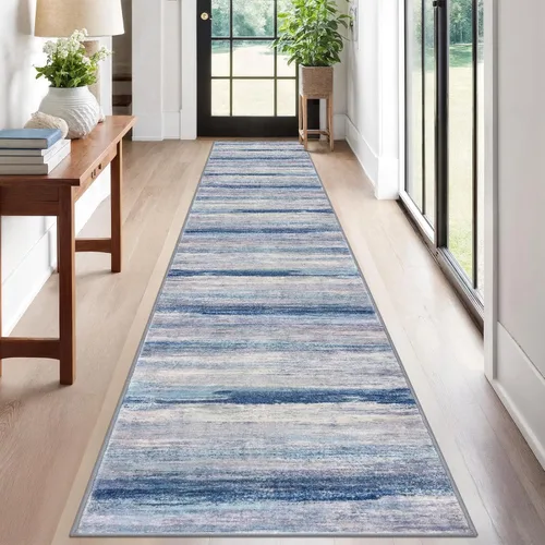 Miniatura 81 de KOZYFLY – Alfombra de pasillo moderna y lavable de diseño abstracto verde, 2 x 5 pies, antideslizante, suave y de pelo corto, ideal para cocina