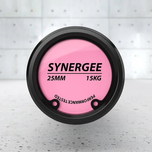 Miniatura 7 de Synergee Games Barras olímpicas recubiertas de cerámica de 15 kg y 20 kg en color. Estimadas en 1500 libras para levantamiento de pesas y potencia.
