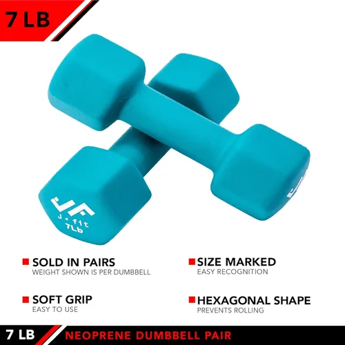 Miniatura 3 de JFIT Dumbbell Pairs or Sets – Neoprene & Vinyl Coated Hand Weights for Home Gym, Strength Training, Aerobics, Cardio Exercise and Fitness