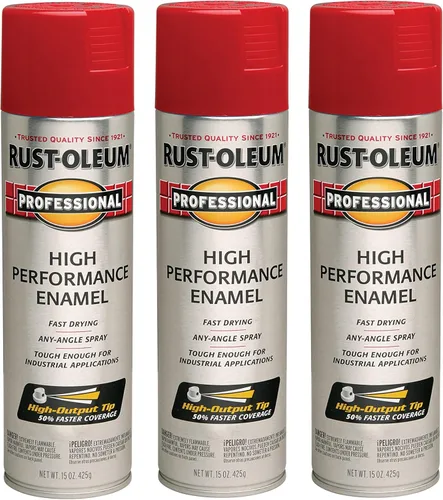Rust-Oleum 7564838-3PK - Pintura en aerosol profesional de esmalte de alto rendimiento, 15 onzas, rojo seguro brillante, paquete de 3 Rojo de