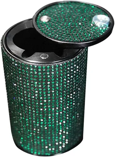 Miniatura 7 de Cenicero portátil con tapa, a prueba de olores, cenicero de automóvil de diamantes de cristal para mujeres, mini bote de basura ideal para Negro