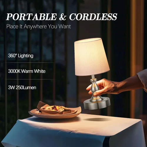 Miniatura 4 de PARTPHONER Mini lámpara de mesa LED inalámbrica, lámpara recargable con batería de 5200 mAh, lámpara operada por batería, 3 niveles de brillo
