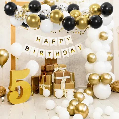 Miniatura 5 de 100 globos negros dorados y blancos con globos de confeti metálicos dorados y negros de 12 pulgadas para clase de graduación, decoración de fiesta