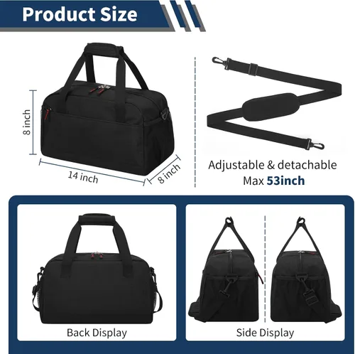 Miniatura 3 de Pequeña bolsa de gimnasio con bolsillo para artículos húmedos, mini bolsa de lona de 14 pulgadas para hombres y mujeres, bolsa de transporte ligera