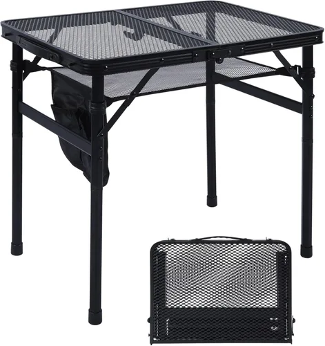 Miniatura 9 de JOUYEK Mesa plegable para parrilla, mesa de camping portátil de 3 x 2 pies, mesas de metal de altura ajustable con escritorio de malla y bolsa