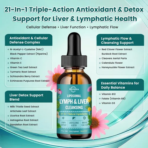 Miniatura 2 de Gotas de drenaje linfático liposomal, suplemento líquido de desintoxicación y reparación de limpieza del hígado con cardo mariano, diente de león