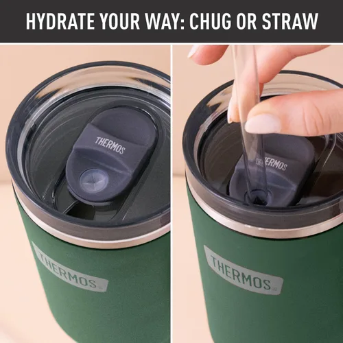 Miniatura 4 de THERMOS Taza Portavasos de Acero Inoxidable - 40 Onzas, Verde Alpino - Vaso Térmico con Tapa y Popote, Además de Cierre Deslizante Resistente a Fugas