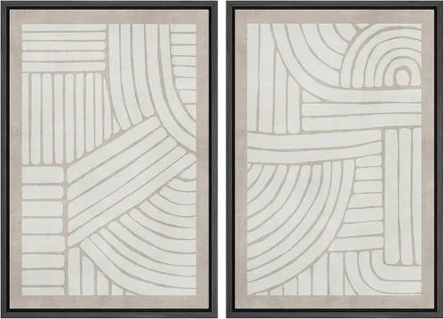 Miniatura 130 de SIGNWIN Lienzo enmarcado para pared, juego de arte de collage de ondas en espiral de mediados de siglo, formas abstractas, acogedor, neutro