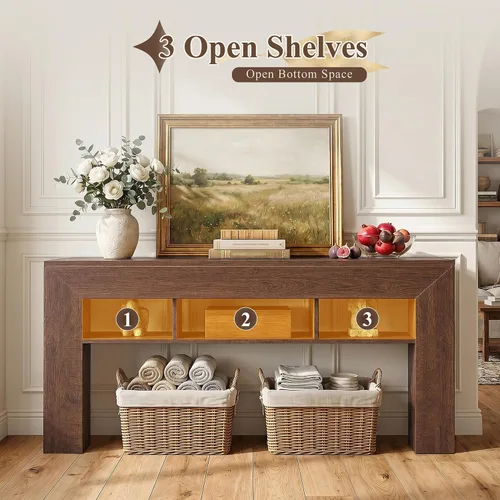 Miniatura 3 de EnHomee Mesa de consola de 63 pulgadas de largo para entrada con estantes de almacenamiento extra, mesa de sofá de estilo granja detrás del sofá