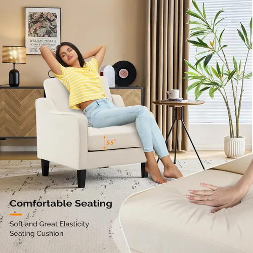 Miniatura 6 de VINGLI Juego de 2 Sillas de Acento Modernas, Sillas Beige para Sala de Estar, Sillón Cómodo para Dormitorio, Silla de Sofá Tapizada, Silla