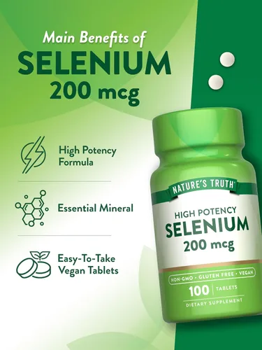 Miniatura 5 de Nature's Truth Suplemento de selenio de 200 mcg Tabletas minerales esenciales de alta potencia Vegano, sin OMG y sin gluten